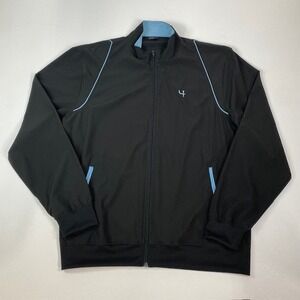 Short Par 4 Mens XL Full Zip Golf‎ Track Jacket Black Blue Trim Athletic